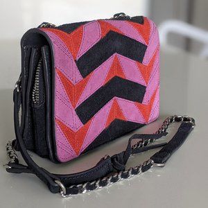 Zara Genuine Suede Crossbody Purse with Geometric Print